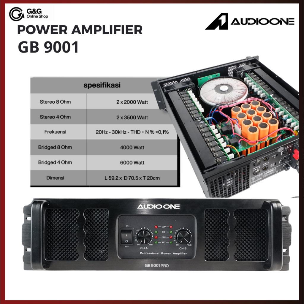 Power Amplifier AUDIOONE GB9001 Pro | 6000W Bridged Ampli Sound System Profesional I GNG AUDIO