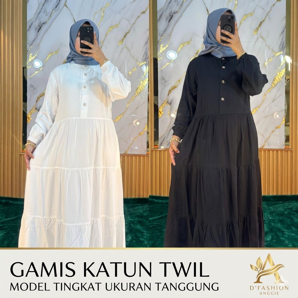 ​Gamis Katun Twill Model Tingkat - Baju Muslim Anak Tanggung Remaja Premium - Katun Twill Premium Te