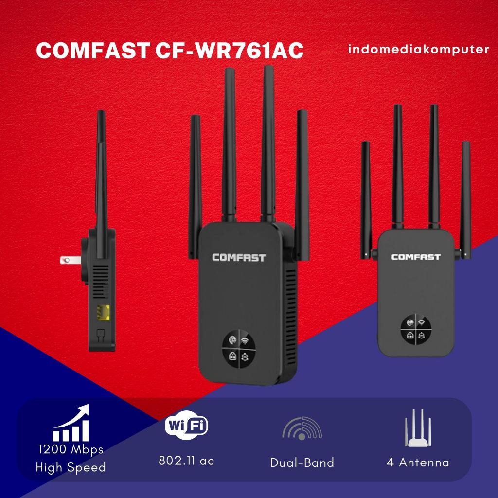 COMFAST CF-WR761AC Repeater Dual Band OLED 1200Mbps 4 Antena Hitam