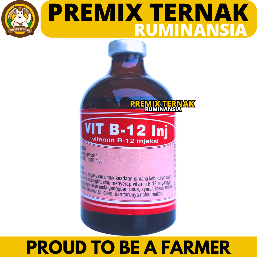 VIT B12 INJ 100ML BOTOL MERAH - Vitamin B12 Hewan Meningkatkan Nafsu Makan Hewan Ternak Sapi Kambing