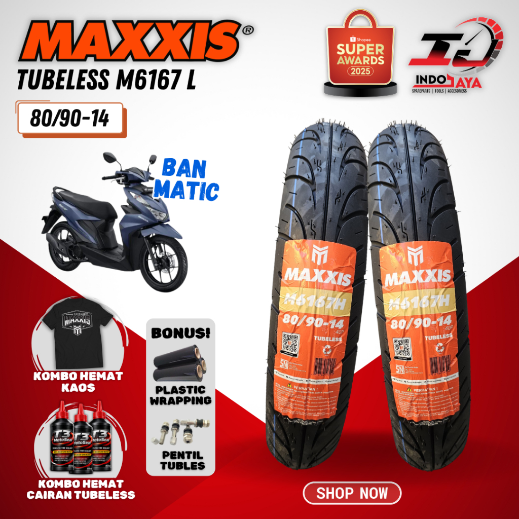 [READY COD] BAN MAXXIS DEPAN BELAKANG M6167L RING 14 ( 80/90-14 ) BAN TUBELESS M6167 L TUBLES RING 1