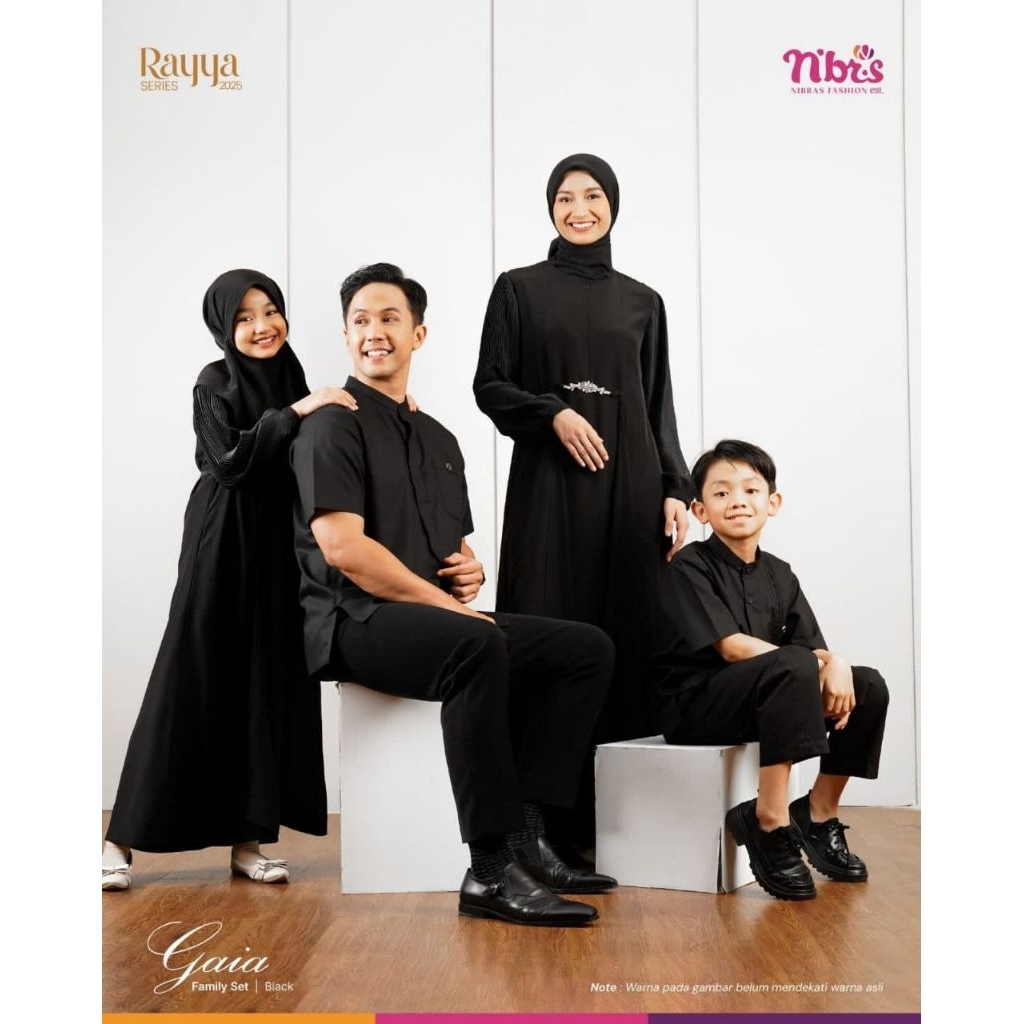 NIBRAS | BAJU GAMIS SARIMBIT KELUARGA GAIA BLACK - COUPLE KOKO & GAMIS POLOS TERBARU
