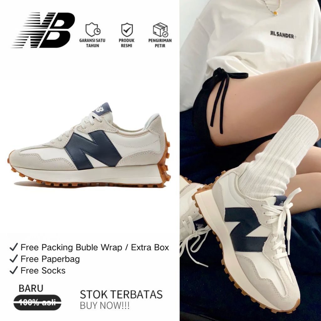 Sepatu lari NB_327 'White Navy Authentic 100% BNIB New Men And Women Sepatu 36-45