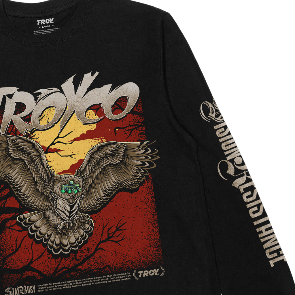 Troy Company Longsleeve Black Resistance - Kaos Pria Lengan Panjang Hitam LSD 3585