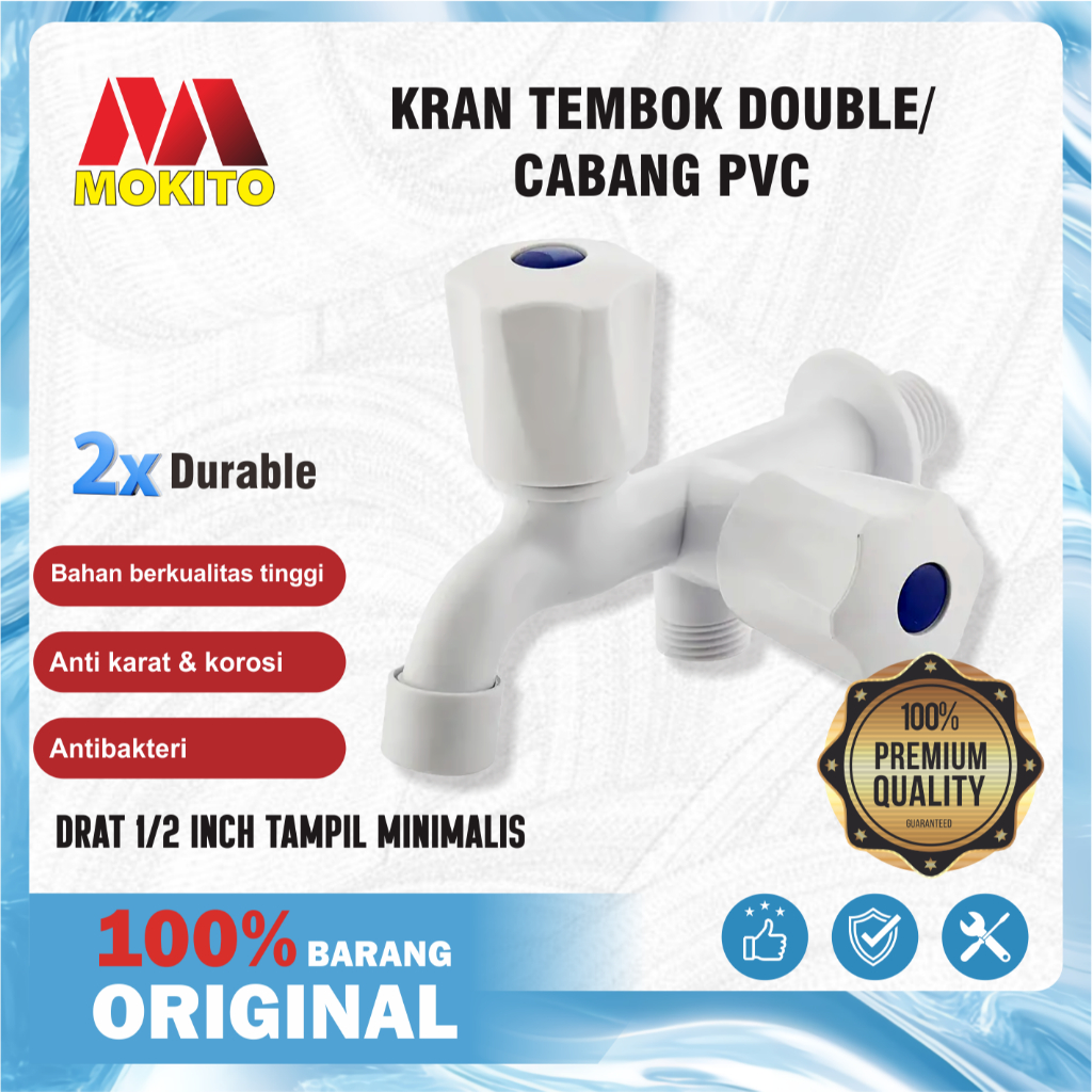 MOKITO Kran Air Tembok PVC Keran Cabang Plastik Mesin cuci/Shower Ukuran 1/2"
