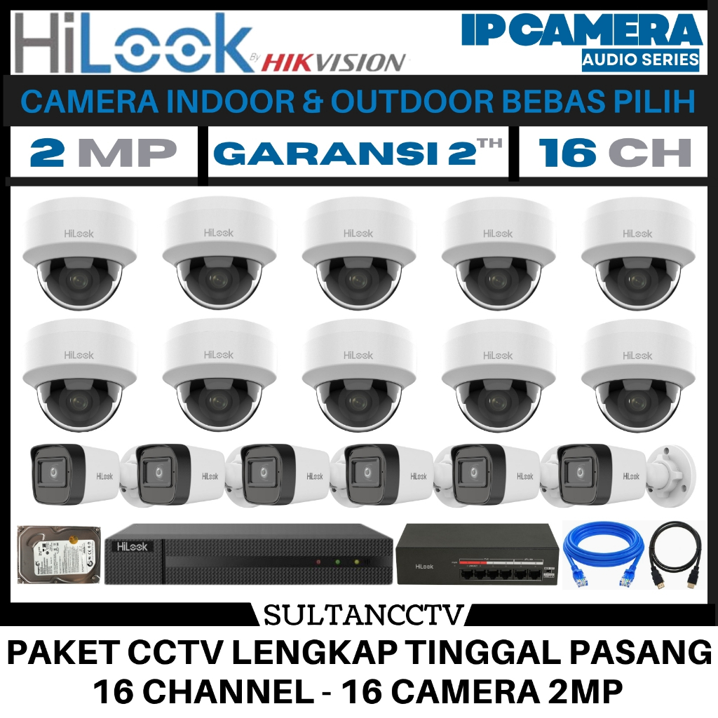 Paket Cctv Hilook 16 Channel 16 Kamera 2mp Ip Camera Audio Series Komplit Pantau HP