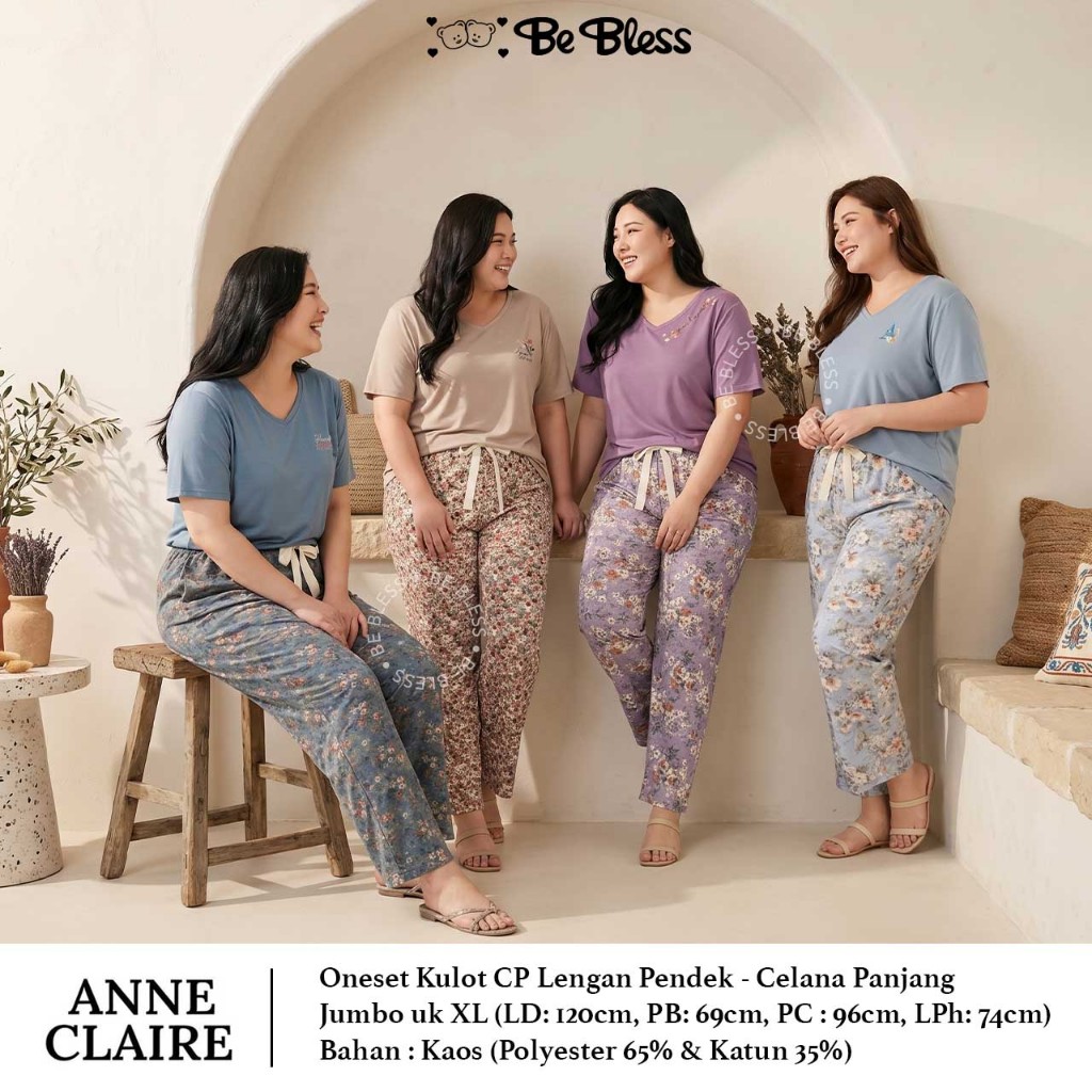 ANNE CLAIRE | Kulot CP Lengan Pendek - Celana Panjang Jumbo Big size XL Dewasa Anne Claire BabyDoll