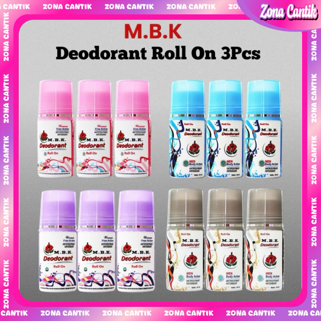 3 PCS MBK Deodorant Roll On 40 ml Penghilang Bau Badan Wangi Awet Seharian