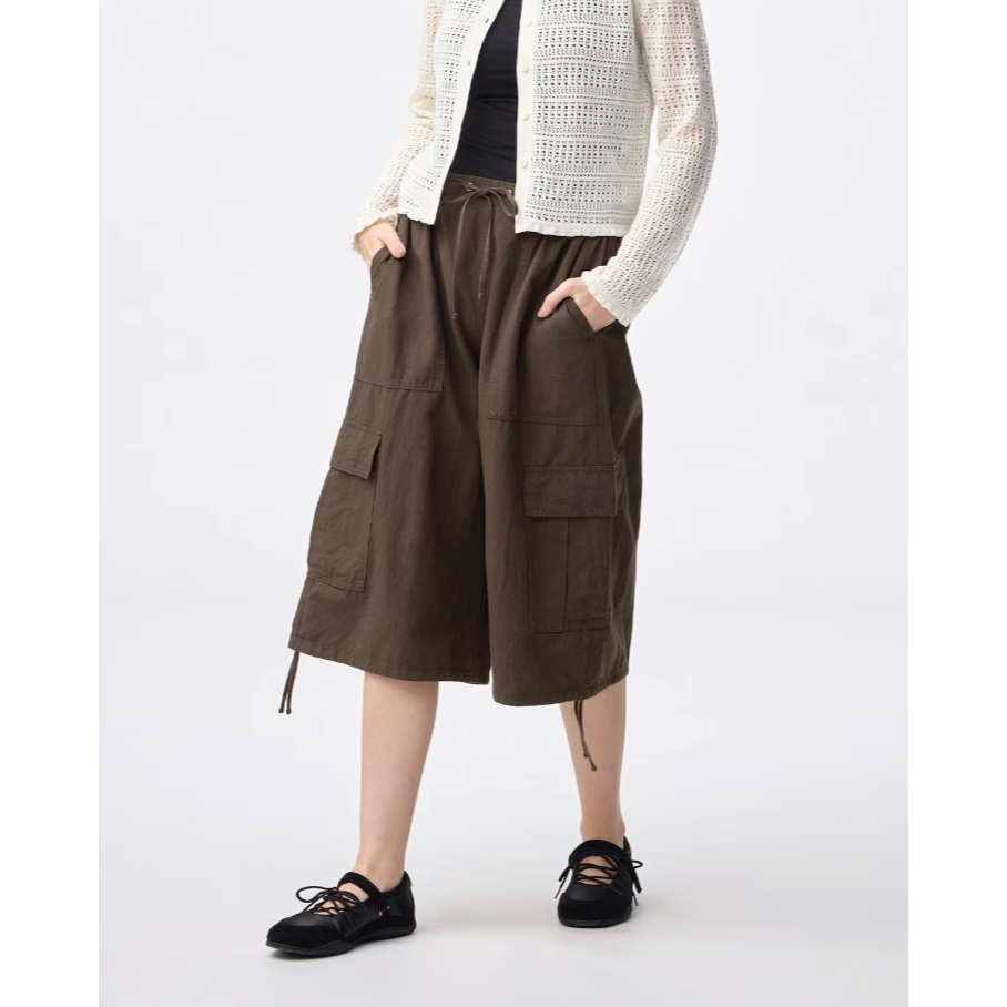 Women Linen Blend Cargo Half Pants GU Japan/Celana Pendek Wanita GU/Po Jepang