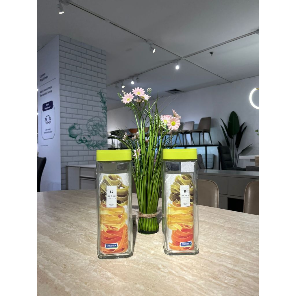INFORMA GLASSLOCK BLOCK CANISTER SQUARE GREEN 1300ml