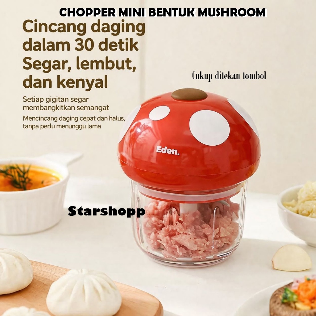 MINI CHOPPER BENTUK MUSHROOM - Mini Chopper Blender Portable Kaca Penggiling Bumbu Dapur Daging