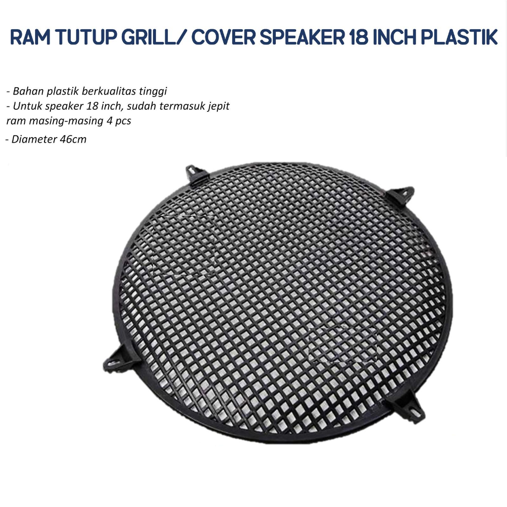Grill Speaker 18" Inch Tutup Ram + 4 Kuku / Ram Speaker 18 Inch PVC Hitam Bulat / Tutup Speaker PVC