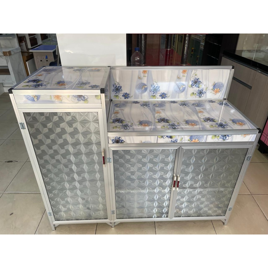 Meja Kompor Undak /Lemari Piring Dapur Alumunium Keramik 3Pintu