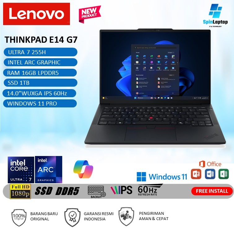 LENOVO THINKPAD E14 GEN 7 ULTRA 7 255H 16GB 1TB Windows 11PRO Garansi 3 Tahun