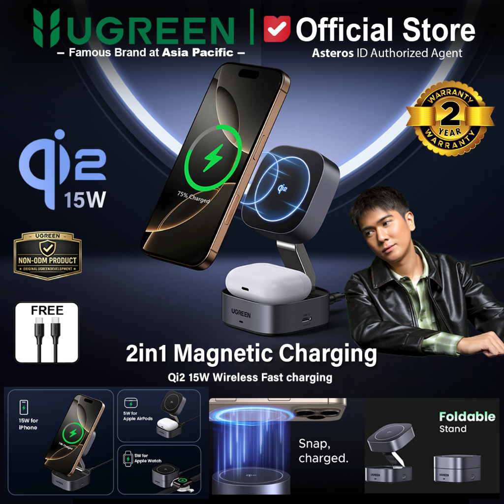 UGREEN 2in1 Wireless Charger Magsafe Qi2 Fast Charging 15w 25w With Stand Holder