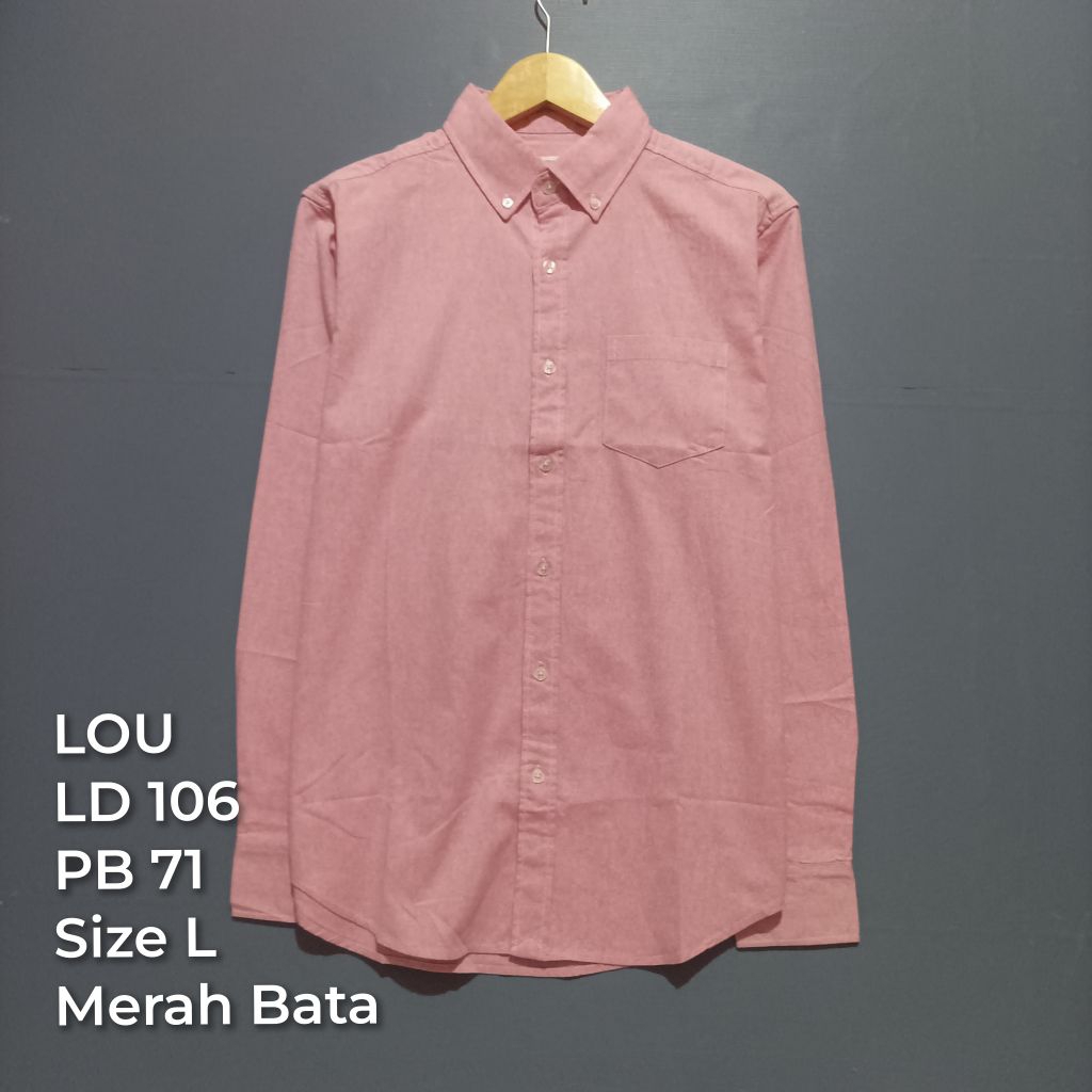 Kemeja Pria Lengan Panjang Second Bahan Katun Oxford Bekas Pakai Preloved Brand Vintage