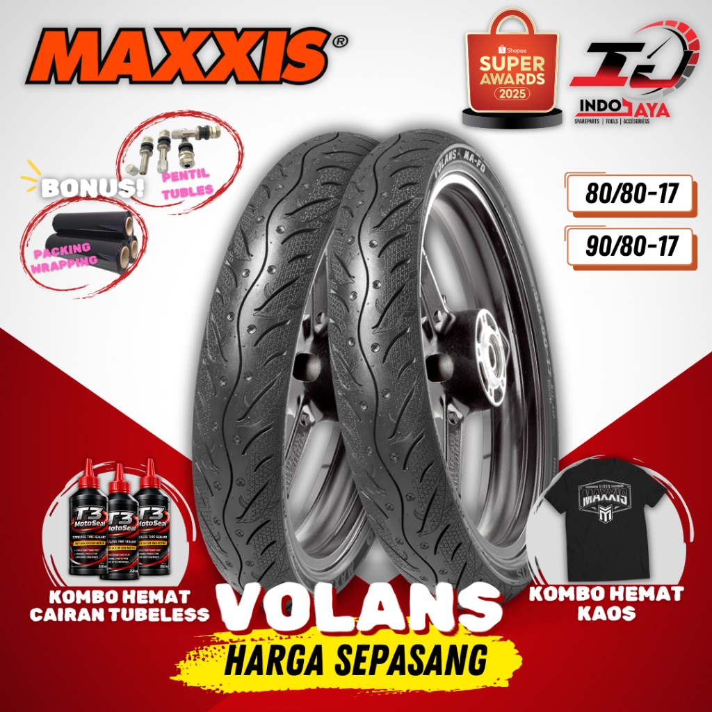 [PAKET MURAH SEPASANG] BAN MAXXIS VOLANS MA-FD TUBELESS (80/80-17 & 90/80-17) MA FD / BAN LUAR MOTOR