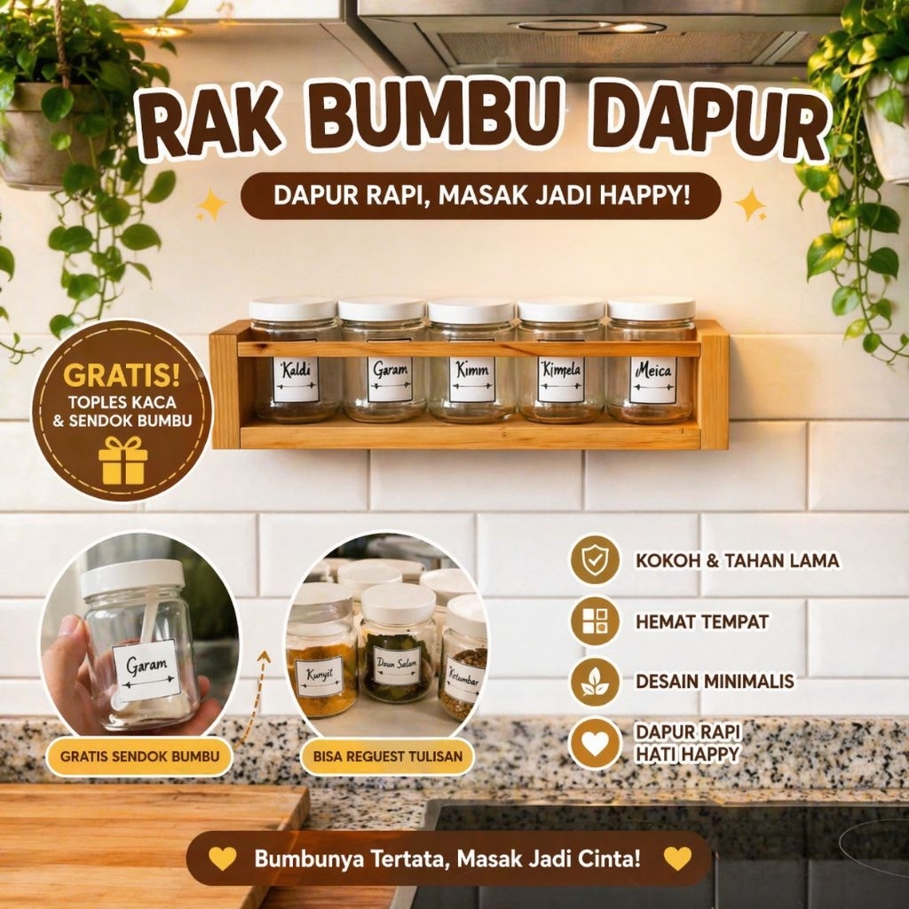 Rak Dapur Gantung Minimalis Estetik Set Toples Bumbu
