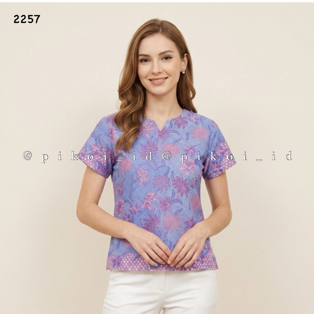 Baju batik wanita lilac pastel / atasan batik wanita / batik kantor / blouse batik katun murah 2258