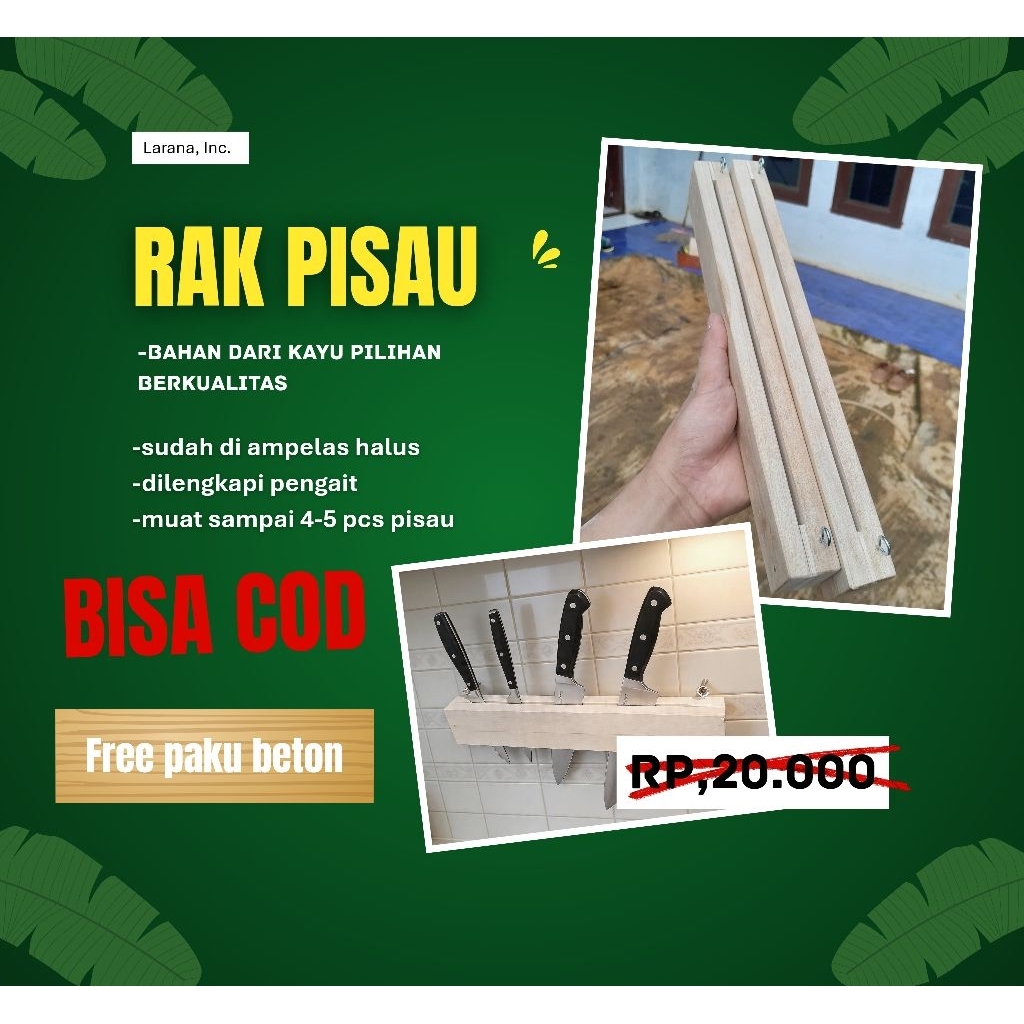 rak pisau gantung kayu/tempat pisau/rak gantung kayu