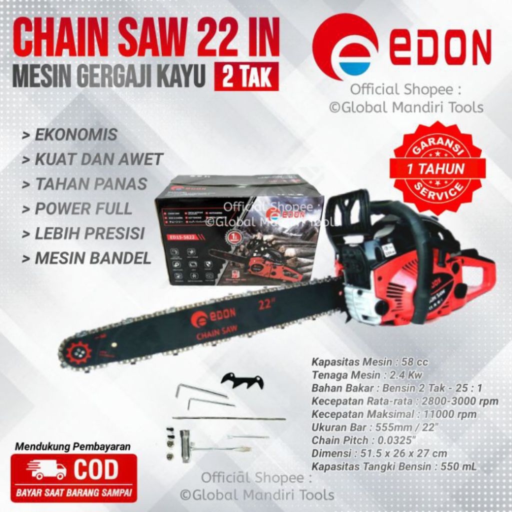 CHAINSAW EDON ED15-5822 GERGAJI POTONG KAYU