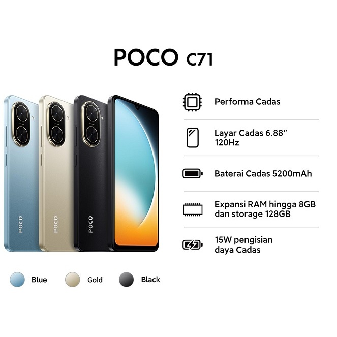 Xiaomi POCO C71 4/128 – Desain Tipis, Kamera AI, Baterai Besar