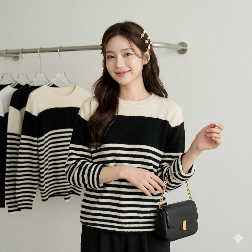 Nagita Atasan Rajut Salur Wanita Premium Korean Style