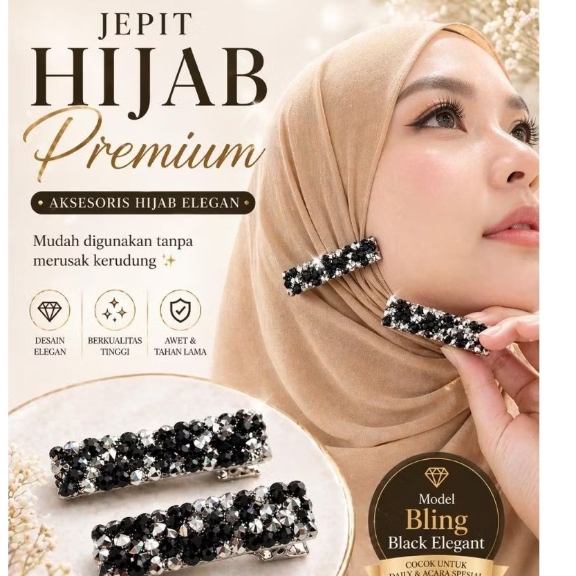 Jepit Hijab Premium Bling Elegant Anti Geser – Peniti Hijab Mutiara Kristal Mewah Tidak Merusak Keru