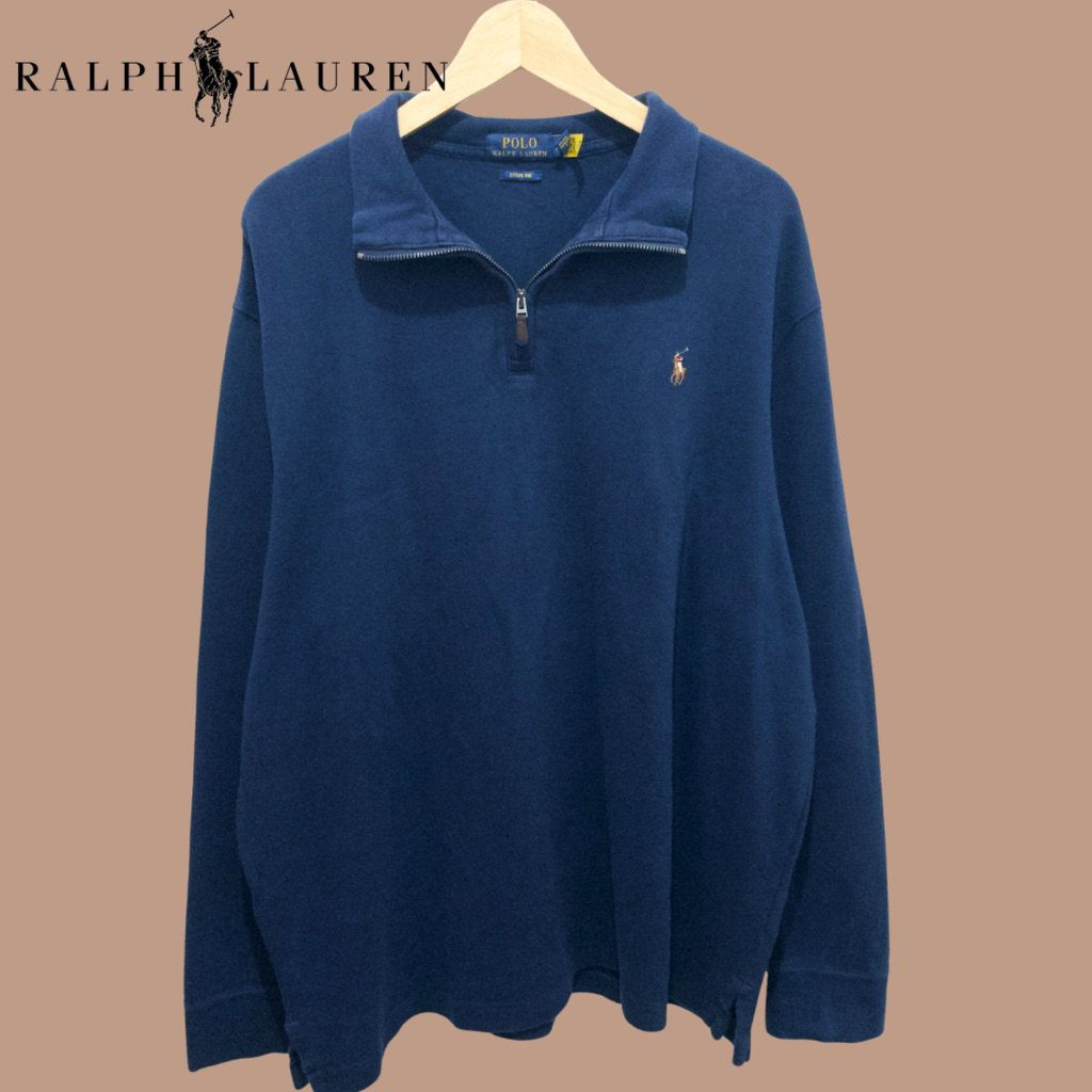 Polo Ralph Lauren Navy Estate Rib Half Zip Cotton Sweater with QR Code