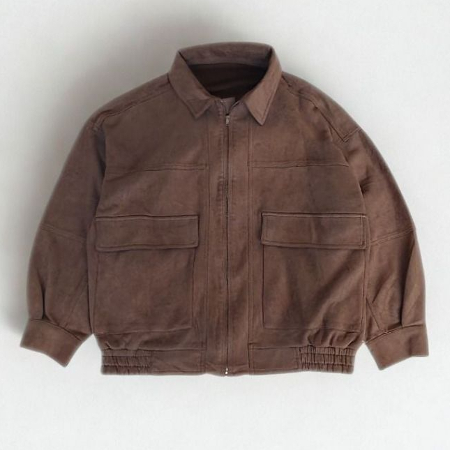 Retro Suede Boxy Zipper Double Pocket Pilot Flight Jacket