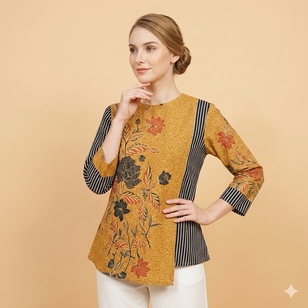 Shanaya Baju Batik Wanita Blus Amora Batik Printing Bunga Cantik Elegan
