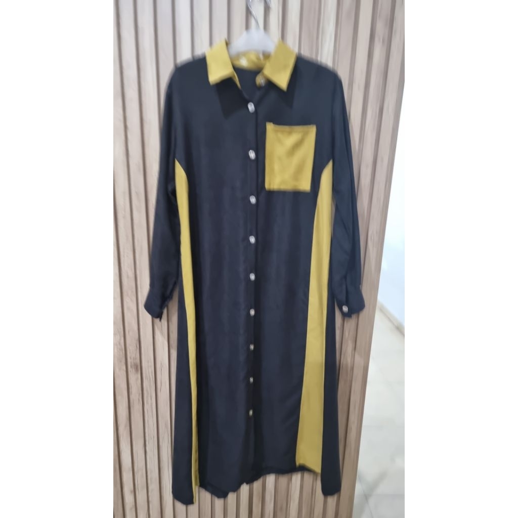 gamis simple hitam×yellow