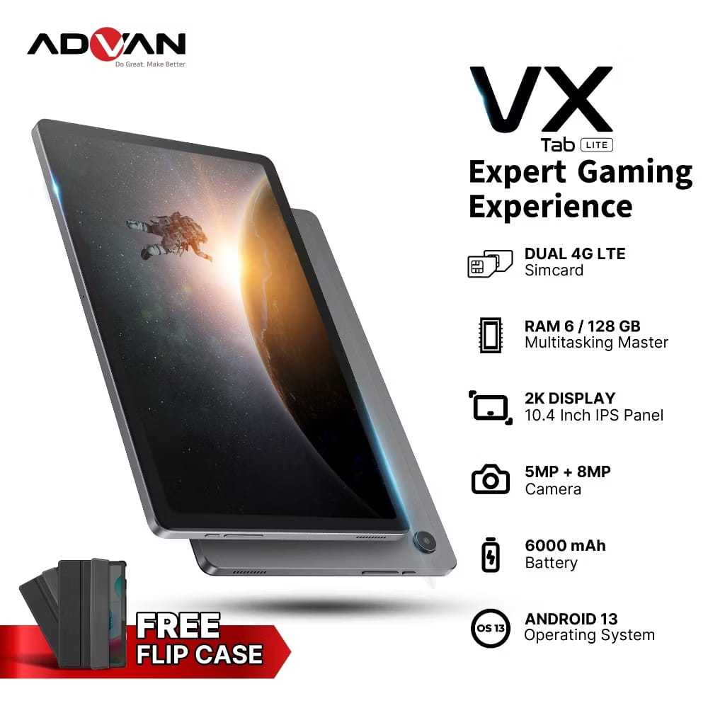 SECOND ADVAN Tab Vx Lite | Octa Core 2.0Ghz | 6GB/128 GB | 10.4 Inch WUXGA+ (2K) | Tablet Dual Sim C