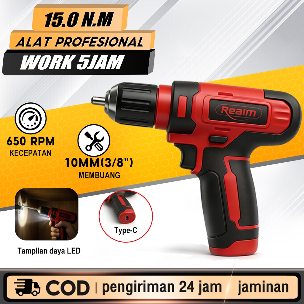 REAIM bor listrik genggam Cordless Mesin bor baterai 8V Charge Type C Untuk Perakitan furnitur kecil