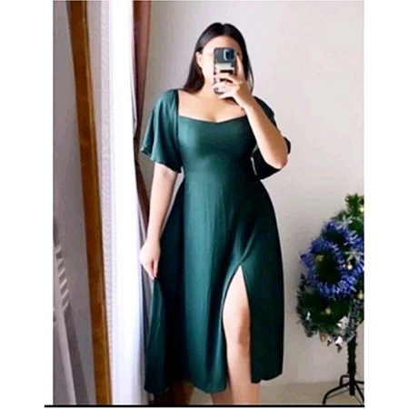 Dress Lucky Midi Wanita Katun Rayon Twill