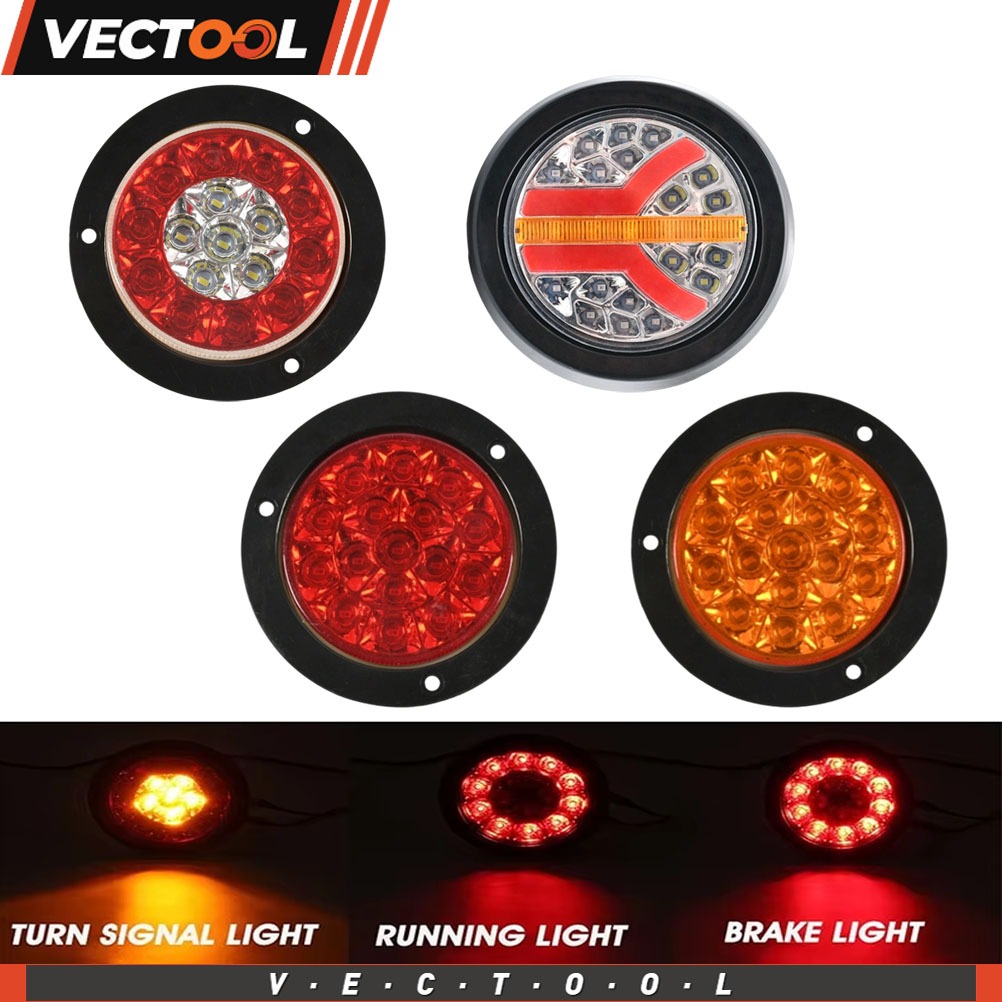 Cincin plastik lampu belakang mobil berbentuk bulat dengan 16 LED, 12V/24V, lampu rem, lampu sein, l