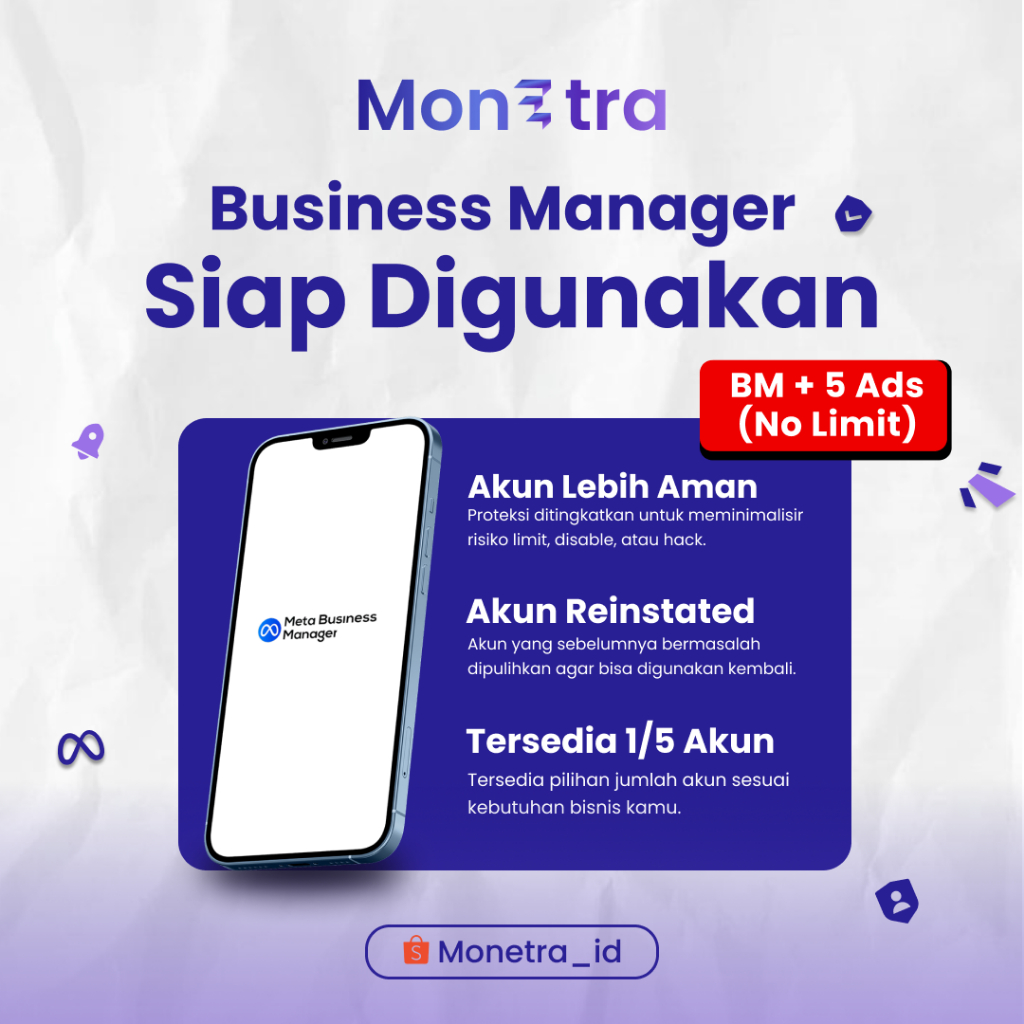 Akun BM (Business Manager) VERIF/Verified ISI 5 AKUN IKLAN SPEND UNLIMITED NOLIMIT + 1 Akun FB/FACEB