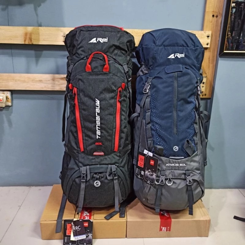 PROMO Tas Carrier Rei Atmos 60L Nylon + Raincover  Tas Hiking Ternyaman