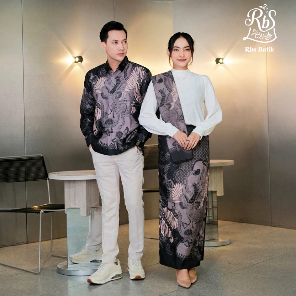 RBS Batik - Couple Batik Kemeja dan Rok Selendang Pria Wanita Maheswara Slimfit Lapis Furing Warna H