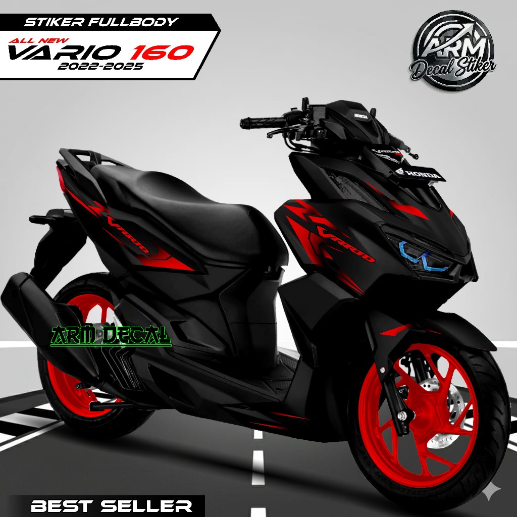 Decal Variasi Vario 160 Full Body / Stiker New Vario 160 Fullbody Dasar Hitam List Gradasi Tulisan V