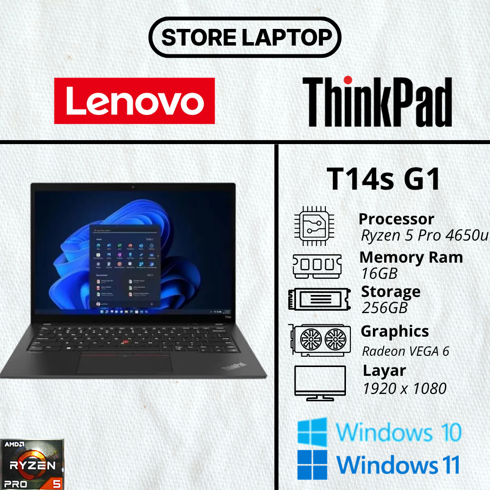 Lenovo ThinkPad T14s Gen 1 | Intel i5 i7 Gen 10 | AMD Ryzen 5 4650U / Ryzen 7 4750U | RAM 8GB / 16GB