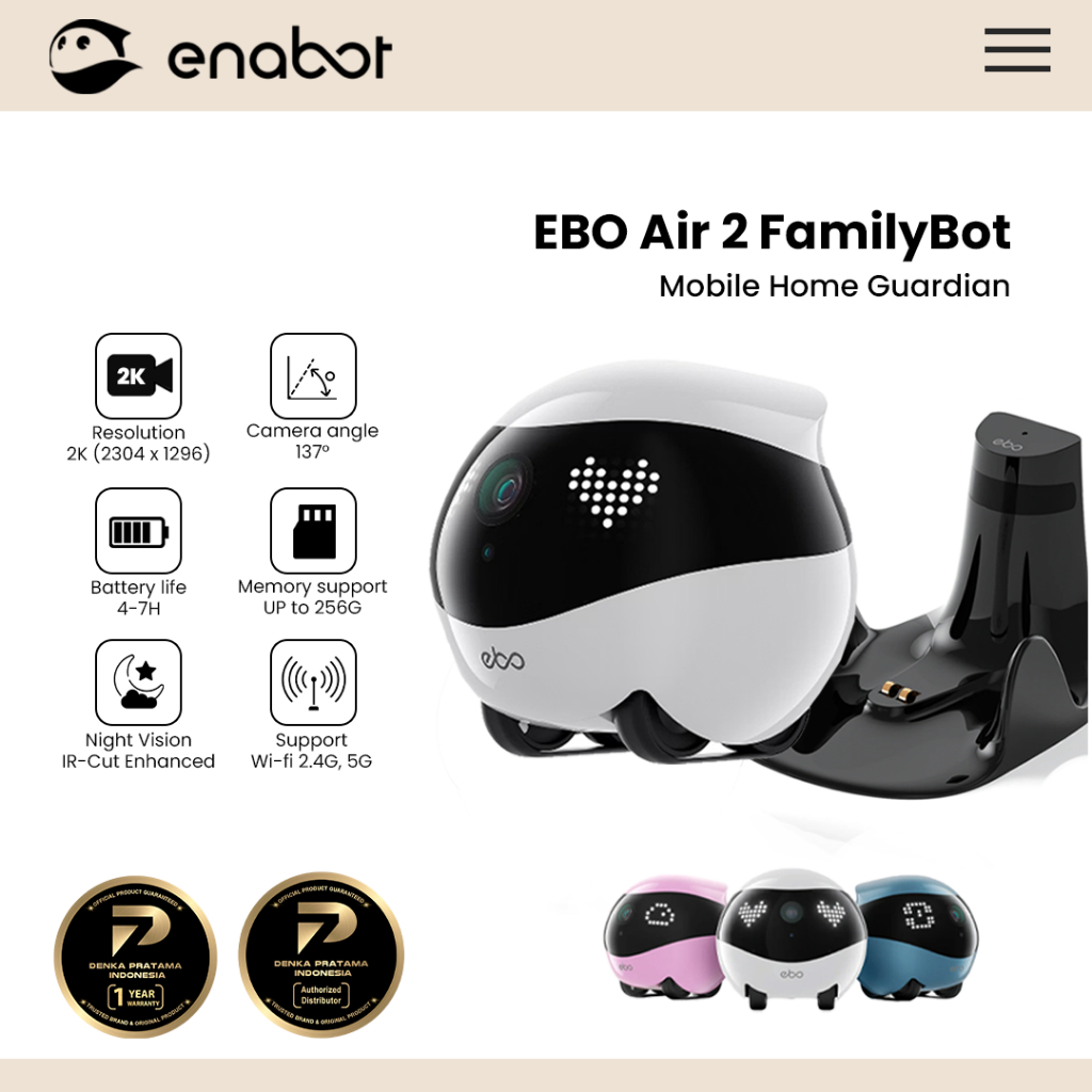 Enabot - ebo air 2 familybot - 2k smart cctv camera with night vision
