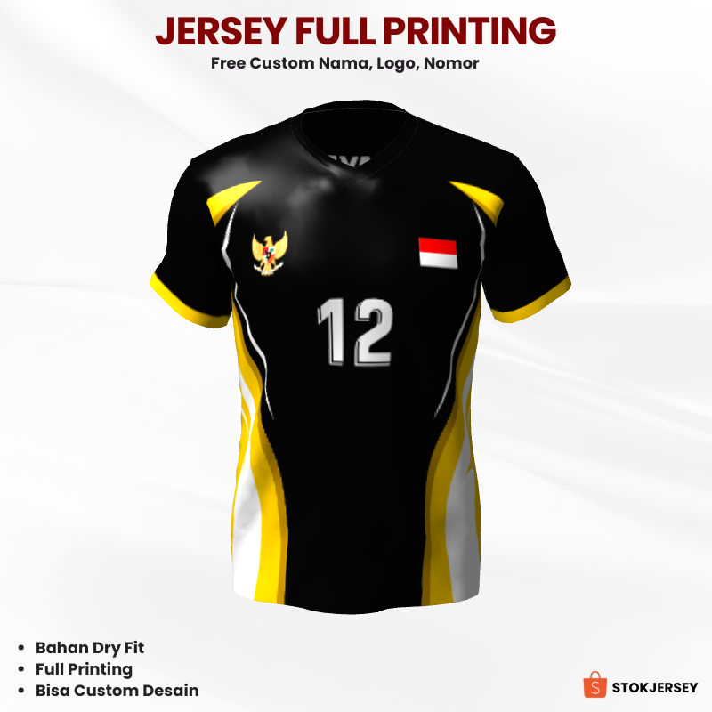 Kaos Jersey Voli Badminton Futsal Jersey Volly Hitam Kuning Motif Abstrak 471