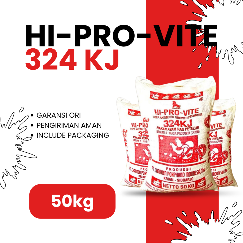 HI-PRO-VITE Pakan Ayam Petelur 324kj 50kg | Pakan Ayam Petelur Masa Produksi Tinggi Protein | 324KJ 