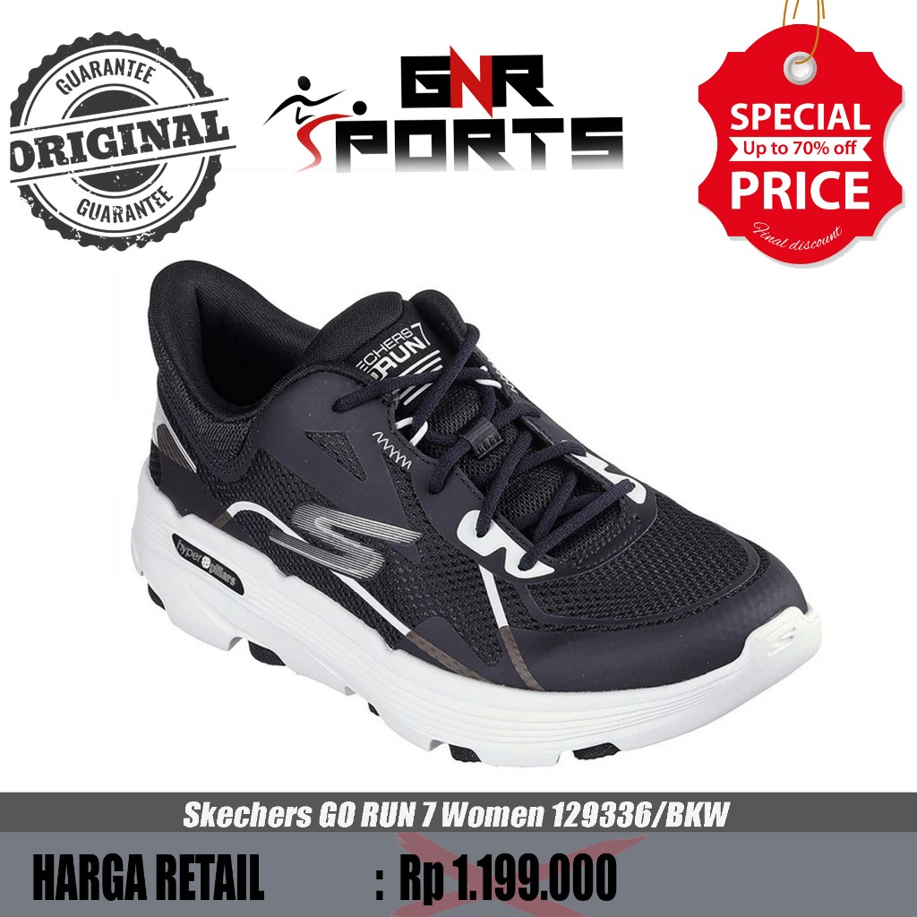 Sepatu Skechers GO RUN 7 Interval Women 129336/BKW Original 100%