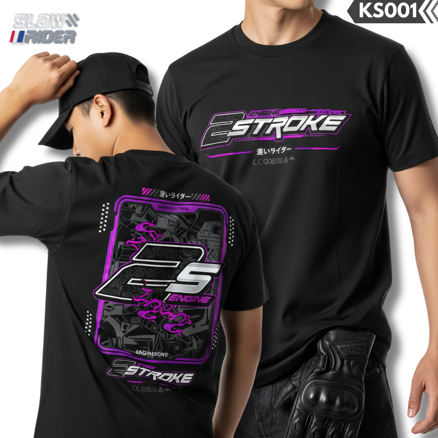 (KS001) SlowRIder.id | Kaos 2STROKE Hitam | KAOS Racing Universal Unisex Basic Simple] JERSEY BALAP 