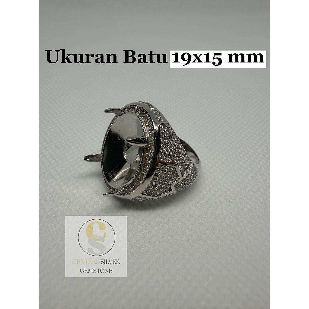 Emban Cincin Silver 925 Pria Untuk Batu Akik Ukuran batu 19x15 mm
