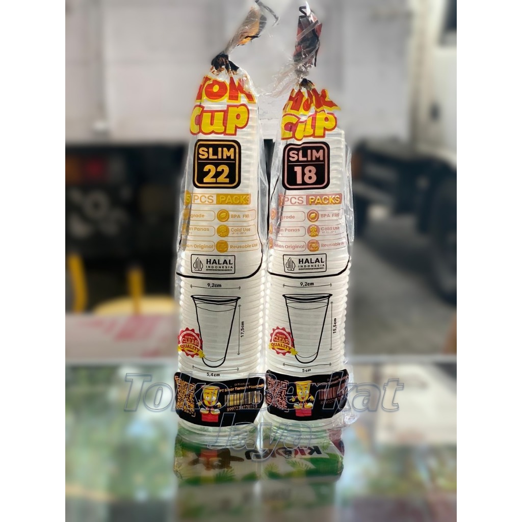 Hok Gelas Cup Plastik 18 22 Slim OZ Tanpa Tutup HOK Isi 25 Pcs MERAK ISI 50 PCS