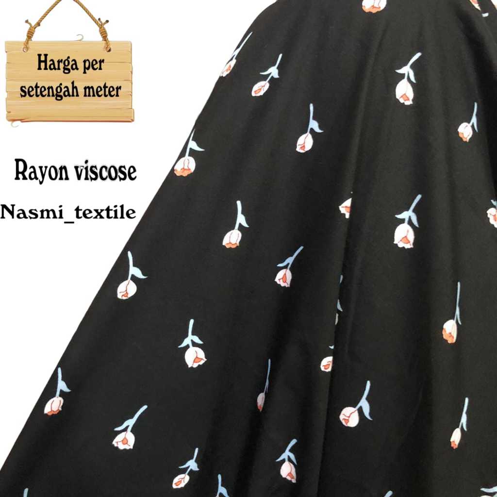 kain katun rayon viscose premium motif bunga tulip terbaru(0,5meter)