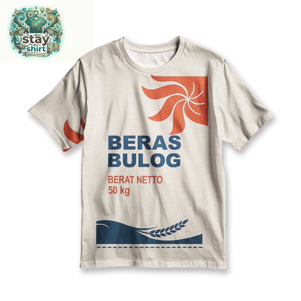 STAYSHIRT Kaos Beras Bulog 50kg Parodi Lucu - Baju Kaos Pria Wanita Karung Beras Vintage Retro - KST